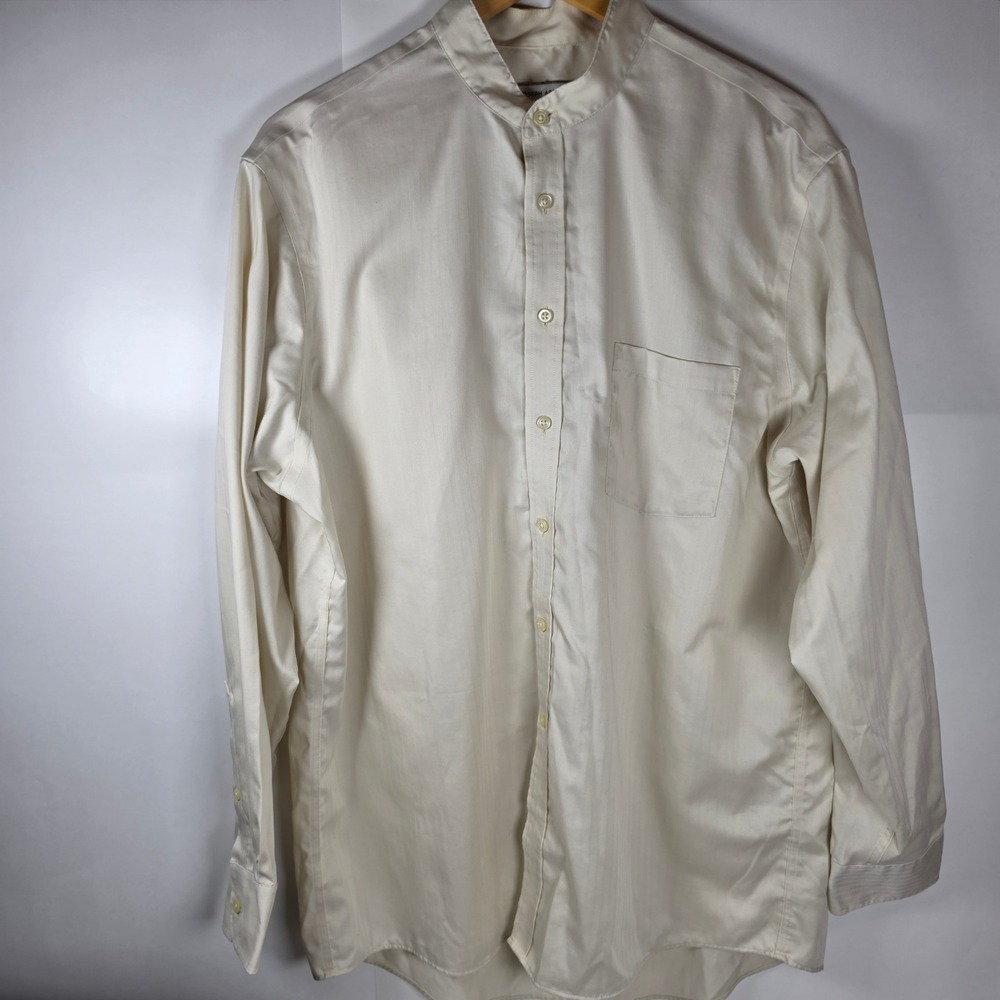 Joseph Abboud Mens Cream Mamdarin Collar Non-Iron Cotton Shirt 16.5 34/35